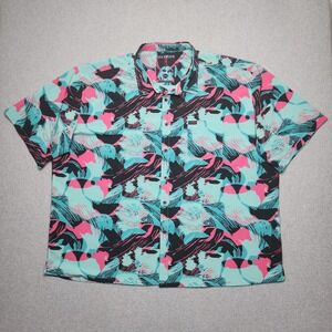 Warrior Shirt Mens 4XL Blue Geometric Abrstract Vibrant Bright‎ Summer Button Up
